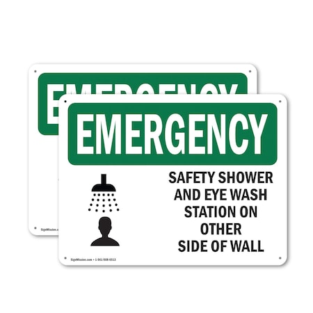 Signmission Safety Shower And Eye Wash Station With Symbol, 10 in W x Rectangle, Aluminum OS-2PACK-EM-A-710-L-10418